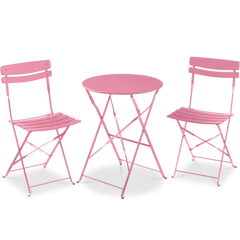 Folding Patio Bistro Set, Pink
