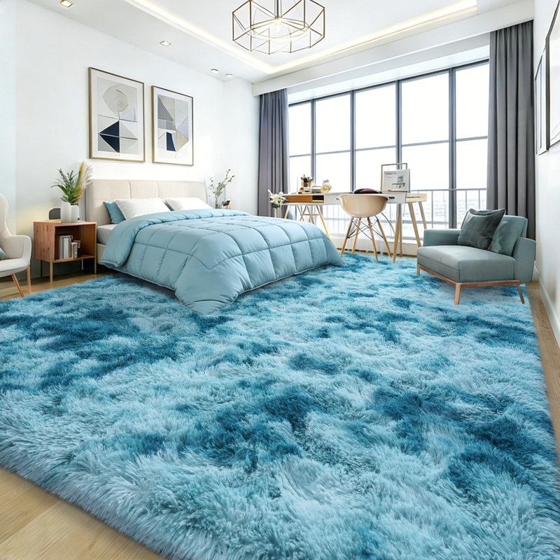 Super Soft Tie-Dyed PeacockBlue Rug 9x12 ft, Oversized Living Room Rug, Thick Pile Rug, Fluffy Tufted Room Rug For Room Bedroom Large Cozy Fuzzy Rug Room Home Decor Aesthetic Soft Non Slip Rug Decor Aesthetic, Christmas Decor, Halloween Decor