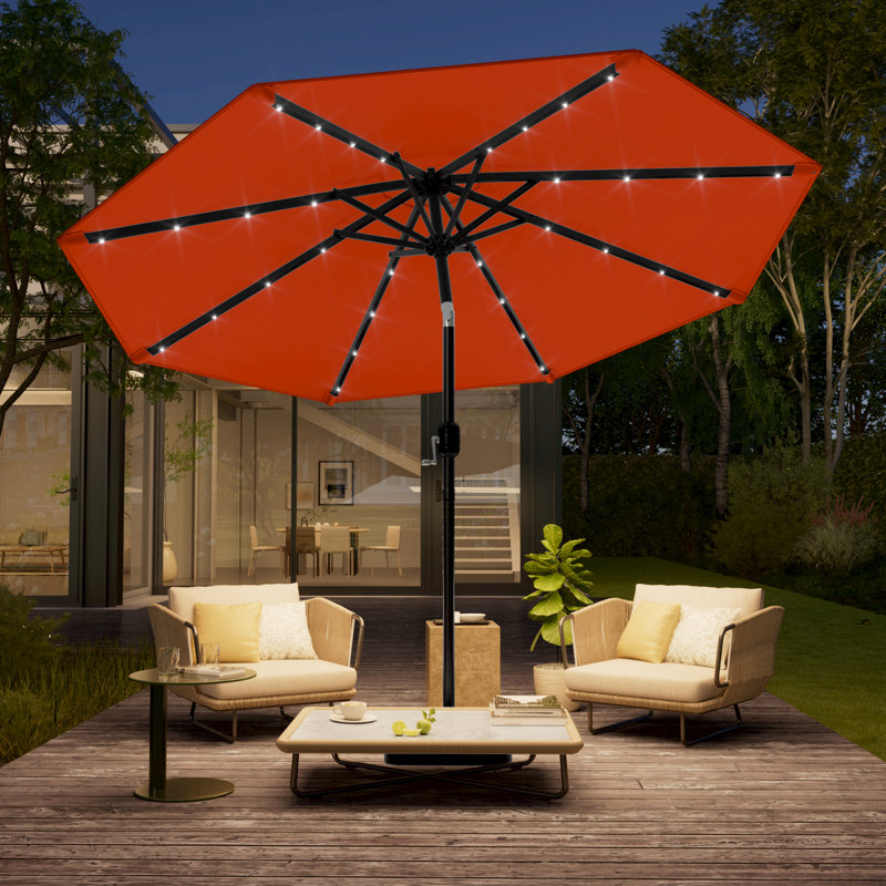 Parasol de marché 10 pi avec DEL et manivelle pour l'extérieur, Orange