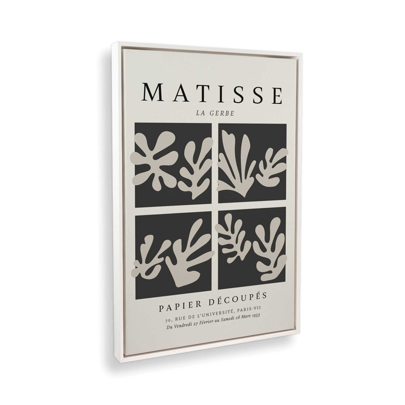 Matisse's La Gerbe Quartet en noir, Cadre flottant blanc opaque, H 48,75 po x l 32,75 po x P 1,75 po