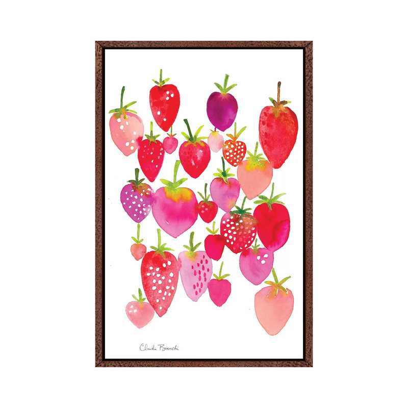 Strawberry Fields by Claudia Bianchi - Painting on Canvas, 66.04cm H x 45.72cm W x 3.81cm D, Classic Brown Wood Framed