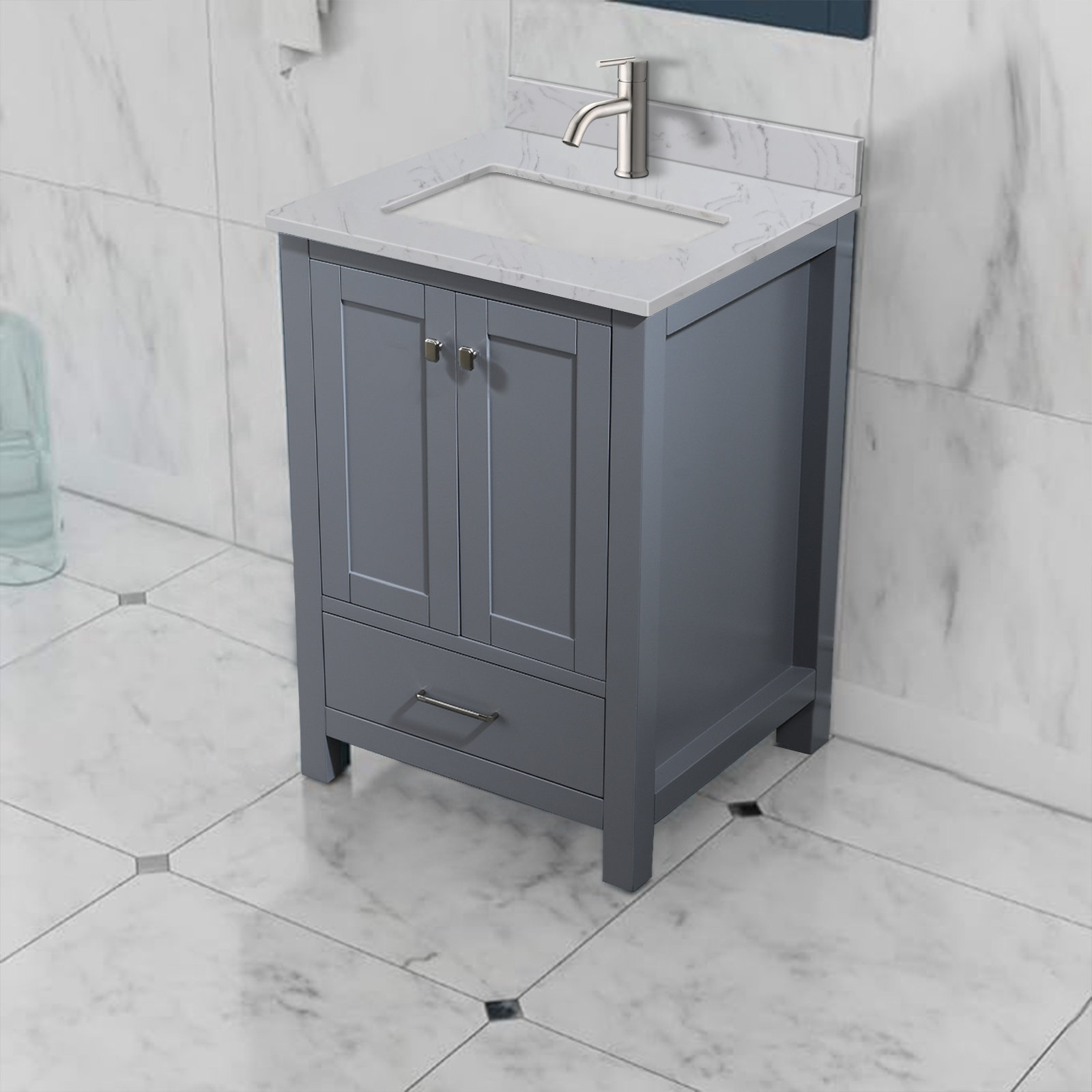 SOUEEUM 24'' Engineered Stone Single Bathroom Vanity Top with Sink ...
