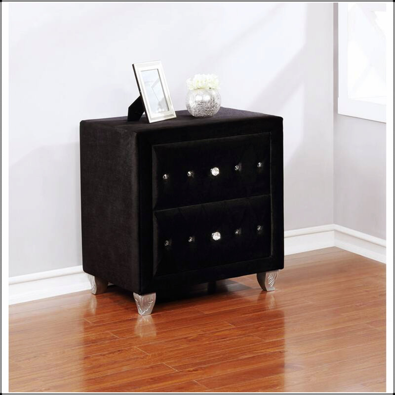 Table de chevet Glam avec capitonnage à boutons, boutons en acrylique et rangement spacieux pour les chambres élégantes
