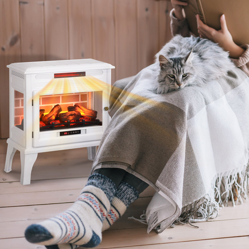 24" Freestanding Electric Fireplace Stove w/ Realistic Flame, White