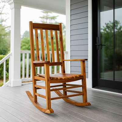 Outdoor Arcadia Rocking Solid Acacia Wood Chair by Lark Manor