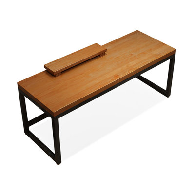 Bureau rectangulaire brun et noir en bois massif et fer