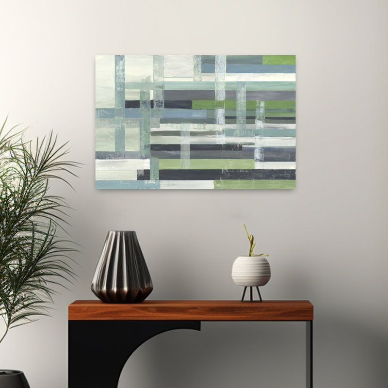 Motif géométrique abstrait à carreaux vert, H 16 po x l 24 po