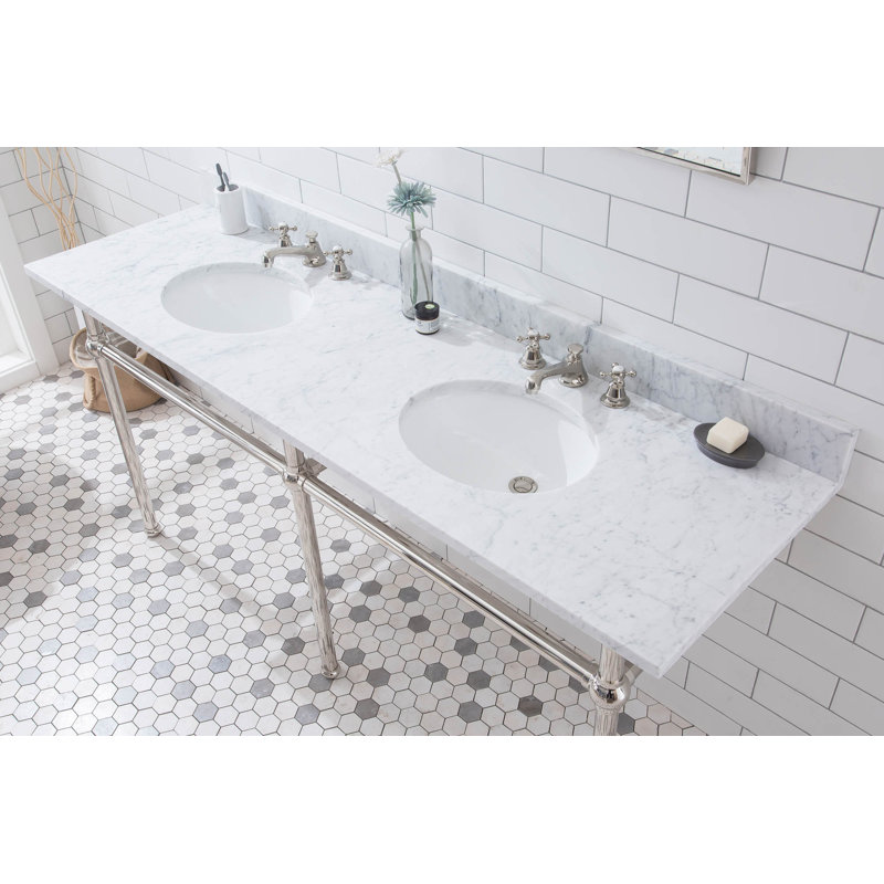 Embassy 33" Tall Stone Oval Console Bathroom Sink with Overflow, Polished Nickel