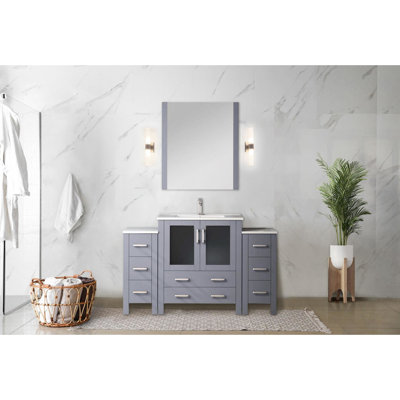 54 In. W Single Bathroom Vanity In Dark Grey, White Ceramic Top, Faucet , Soft - Closing Drawers, And Stain Storage Grey Wide For Bath, Faucet, Close Function, Drawer