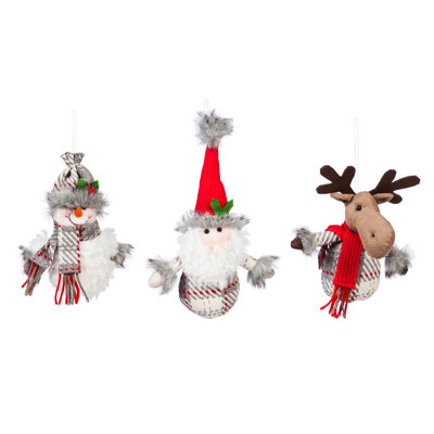 Ensemble 3 pièces d’ornement en tissu père noël/bonhomme de neige/orignal suspendue figurine