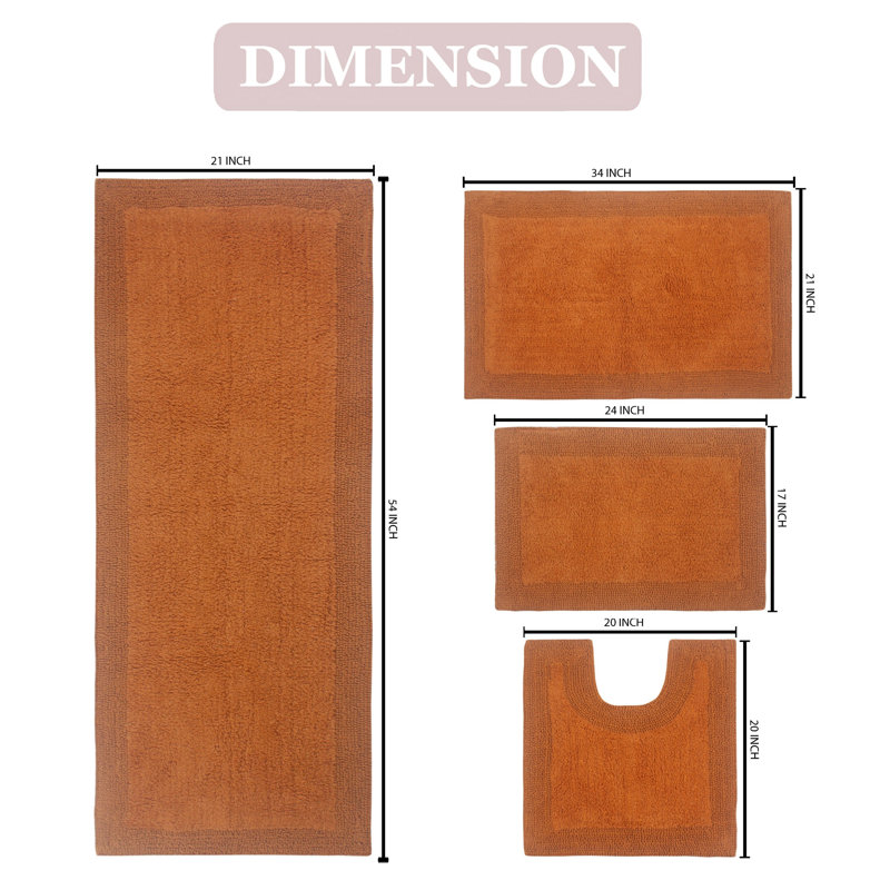 Bruss Luxury 100% Cotton Bath Rug (Set of 4) Reversible, Terracotta