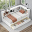 Lit de jour simple en bois massif pour petite chambre d'amis, blanc propre avec tiroirs de rangement intégrés et ports de chargement USB-865505431