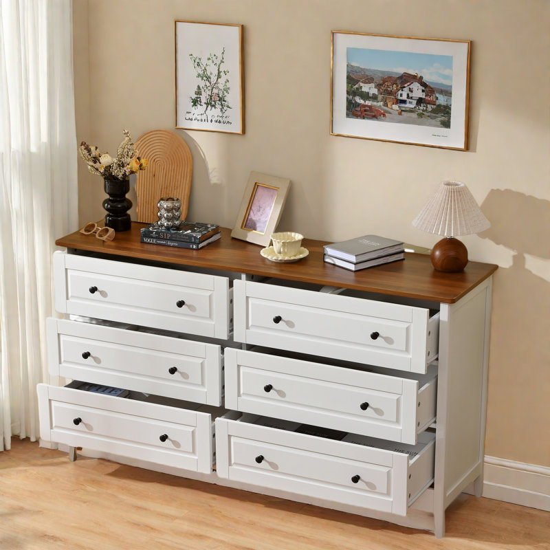 Commode avec 6 tiroirs et poignées en métal