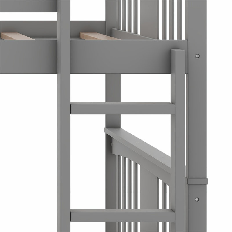 Karmello Bunk Bed With Ladder And Slide, Gray, Twin over Twin