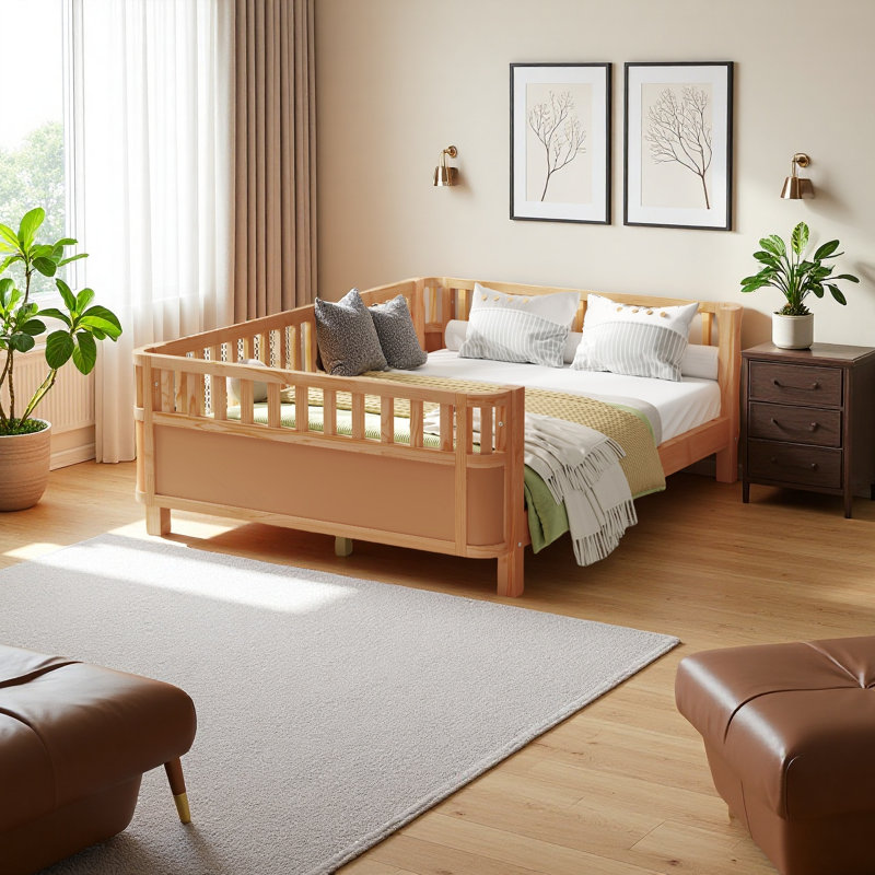 Lit plateforme Wood, Naturel, Lit double