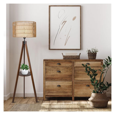Lampe sur pied avec étagère de rangement Boho
