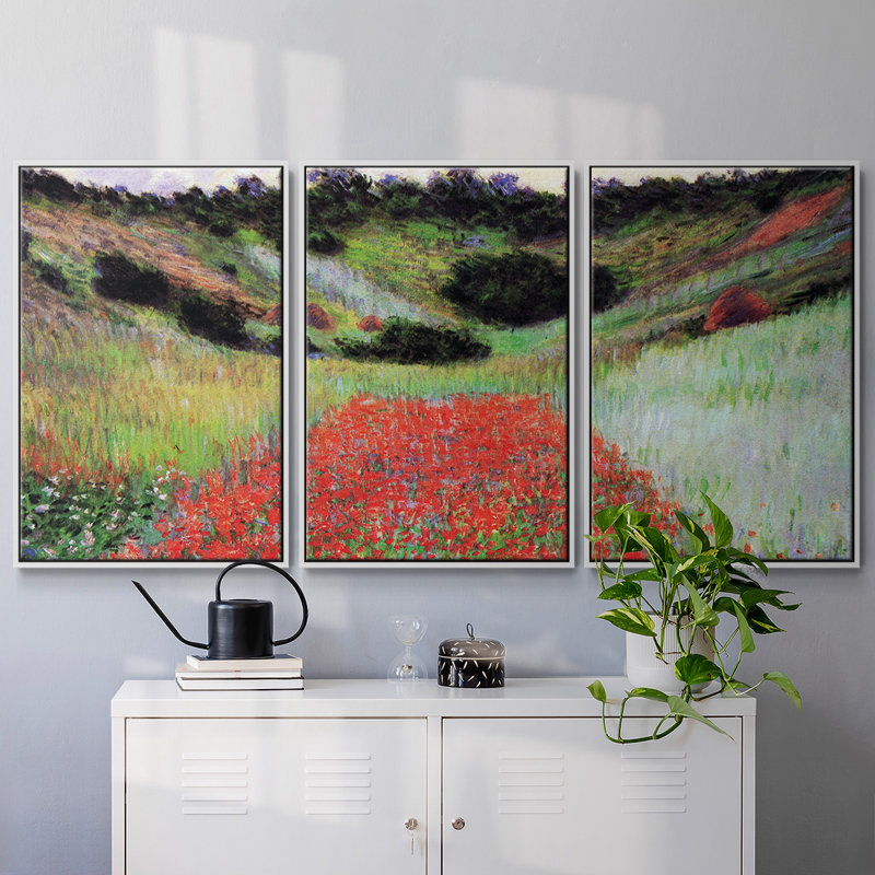 Monet, reproduction sur toile 3 pièces, Blanc, H 24 po x l 48 po x P 2 po