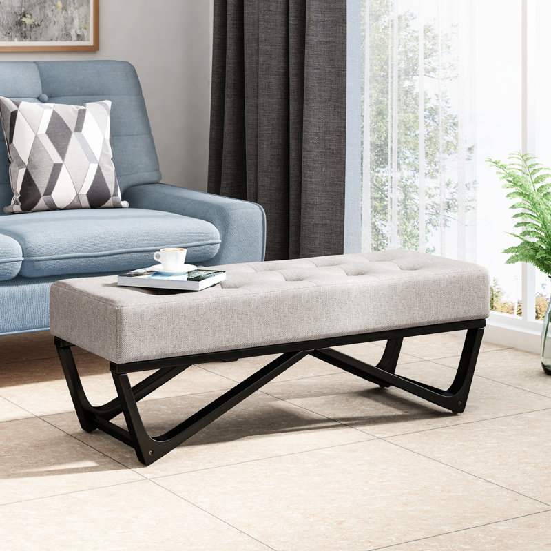 Banc contemporain gris avec coutures gaufrées sophistiquées, base l 46,54 po x P 17,5 po x H 16,76 po
