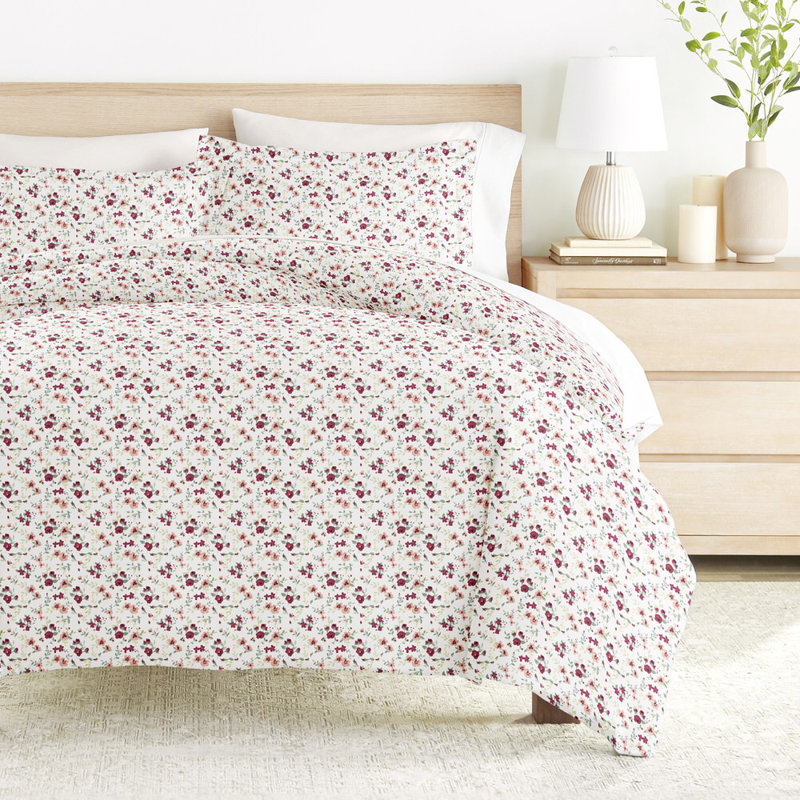 Duvet Cover Set Patterned Microfiber Ultra Soft Bedding in Blossoms, Pink, Twin Duvet Cover + 1 Standard Sham