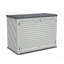 Résistance aux intempéries avec remise horizontale, grande armoire de rangement extérieure verrouillable, unité de rangement en plastique PEHD épais pour les cours, le patio et le jardin (28 pieds cubes / ivoire)