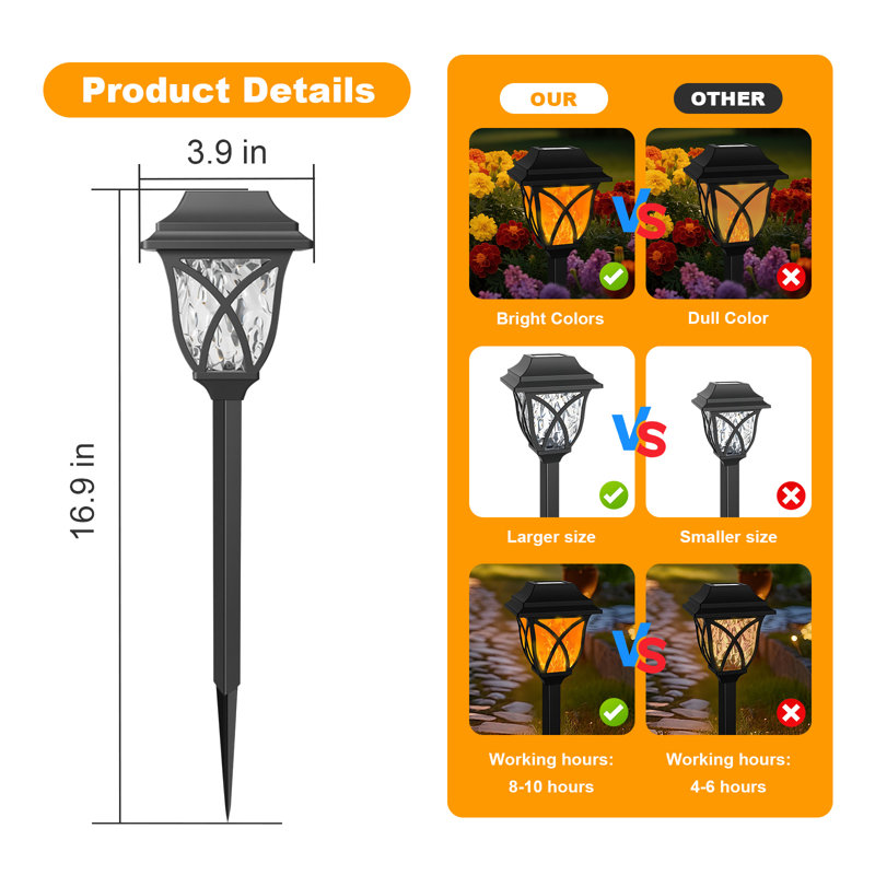 Paquet de 6 lumières solaires d'extérieur étanches, lumières de jardin solaires à DEL, décorations d'extérieur, décor de jardin pour cour, patio, paysage, jardinière, allée