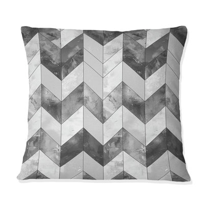 White And Gray Chevron - Glam Throw Pillow