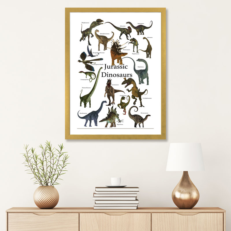 Affiche de dinosaures préhistriques pendant la période jurassique par Corey Ford - impression d'art graphique, Blanc