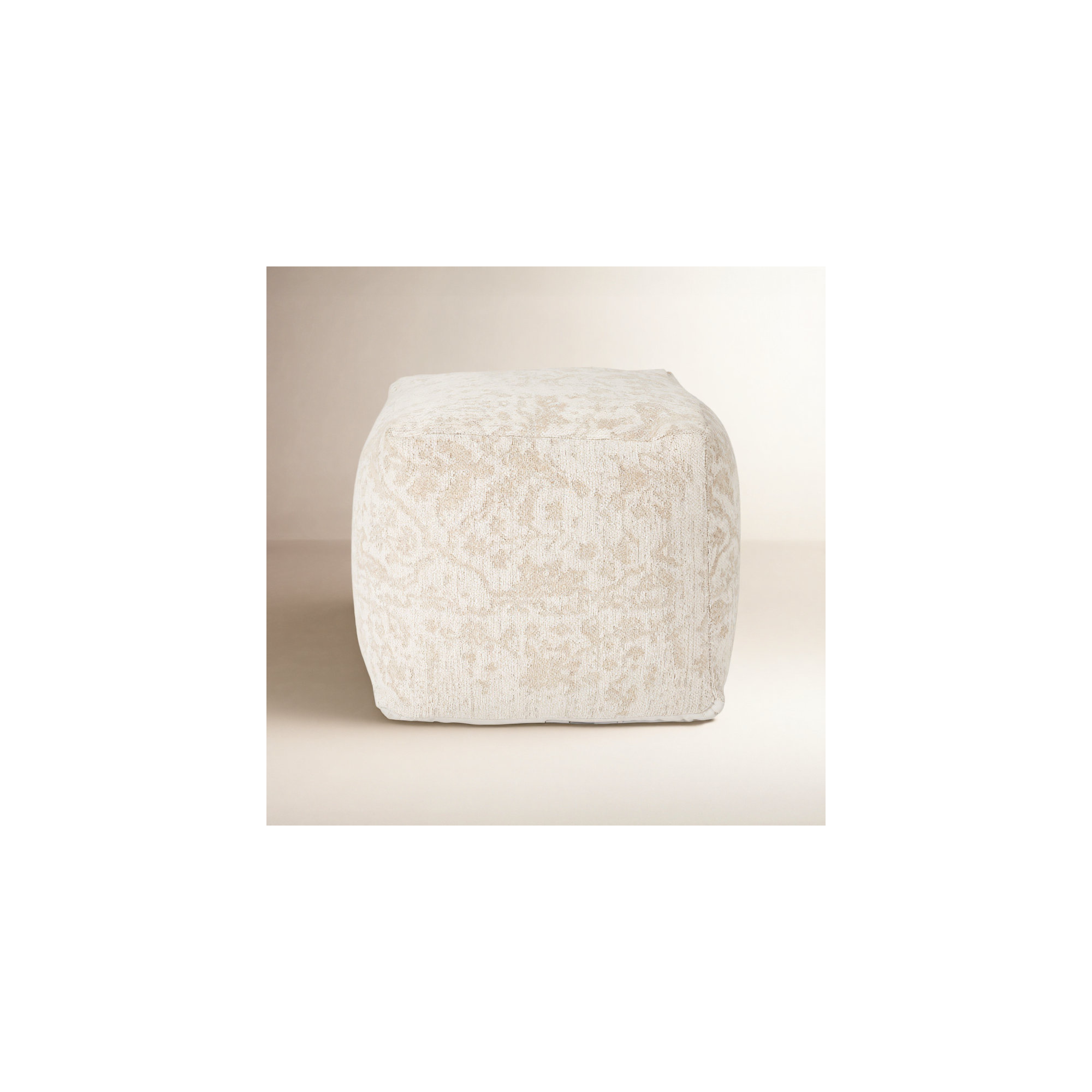 Kason Upholstered Pouf, Cream Cotton Blend