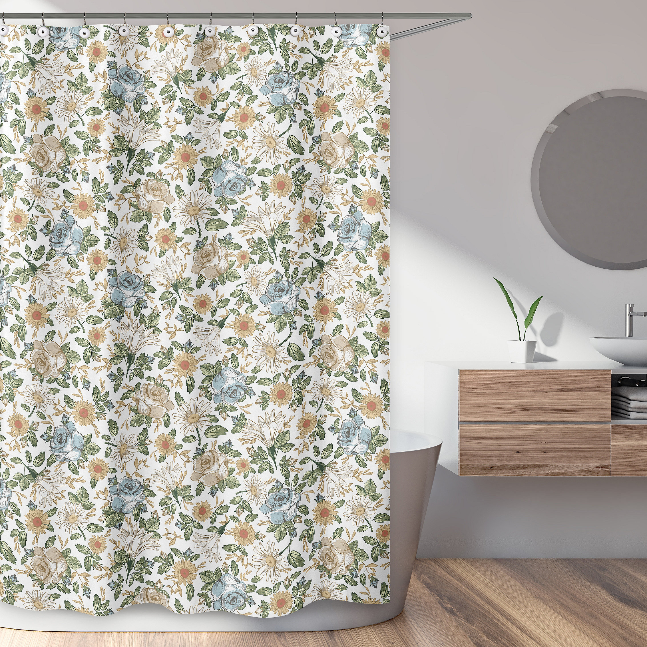 Sweet Jojo Designs Vintage Floral Blue And Yellow Collection Shower Curtain  - Wayfair Canada