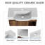 Meuble-lavabo mural de 61 cm (24 po) avec lavabo en céramique, fini noyer, armoire en contreplaqué, 1 porte et 2 étagères ouvertes