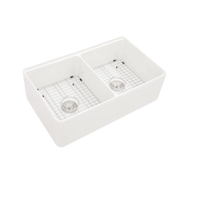 White Double Bowl Ceramic Sink 33 Inch Workstation - , Easy To Clean, Chips And Discoloration 33" Kitchen Stain , Workspace