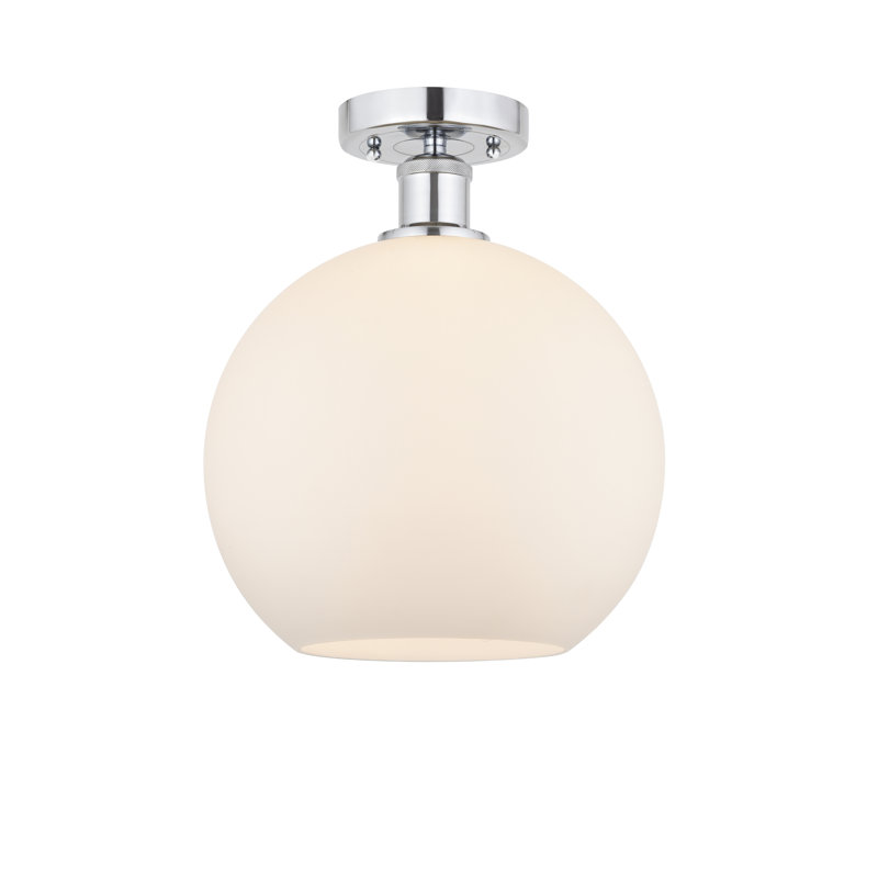 Plafonnier semi-encastré 1 lumière Cindi, Blanc mat, H 15 po x l 10 po x P 10 po, Chrome poli