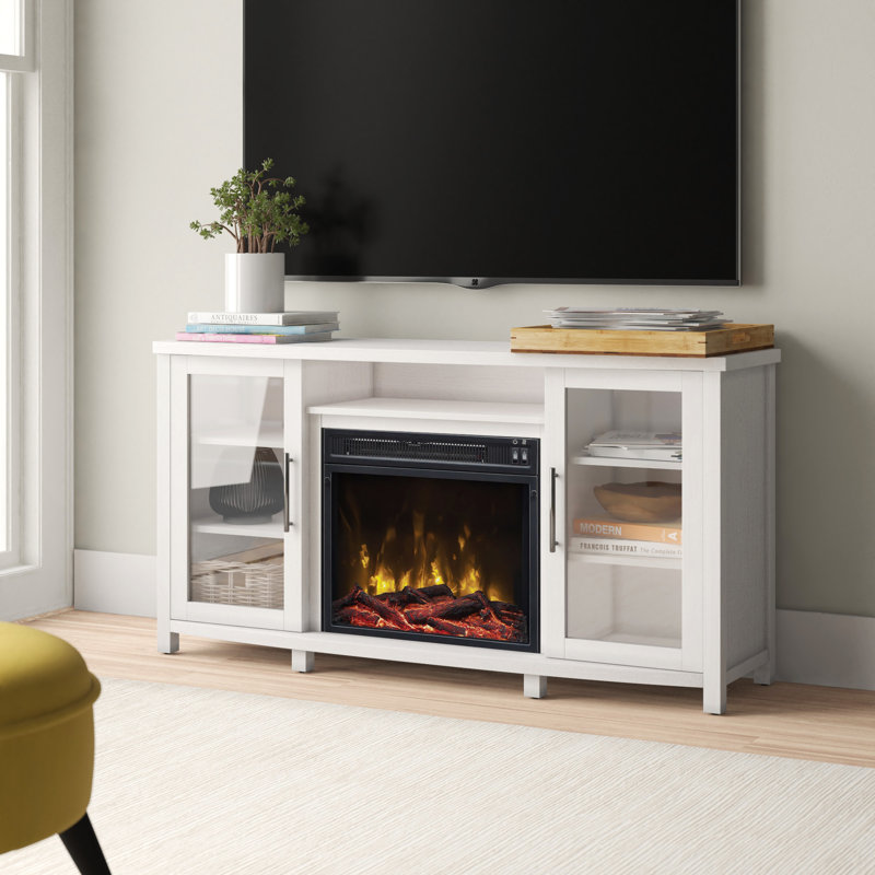 Southington TV Stand for TVs up to 60" with Fireplace Included, White Wood