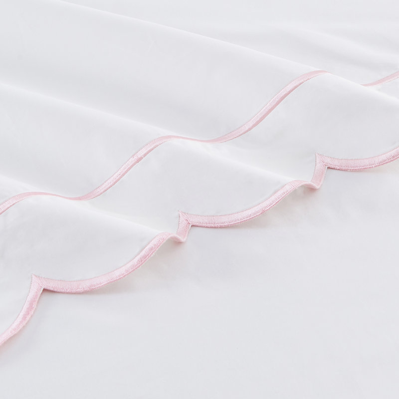 Scallop Frame Percale Sheet Set, California King Sheet Set with 2 Pillowcases, Pink