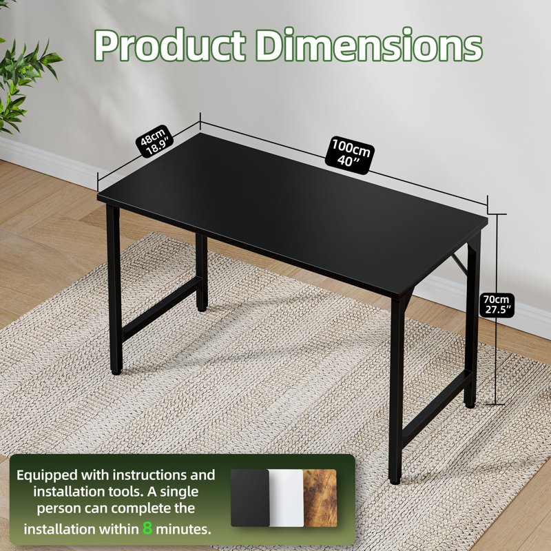 100 Cm Computer Desk, Adjustable Feet,, Black