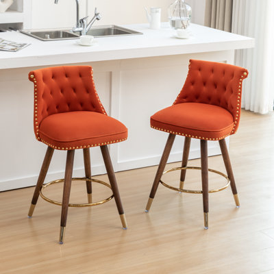 Ensemble de 2 tabourets de comptoir capitonnés avec garniture cloutée Roundhill Furniture Elvara