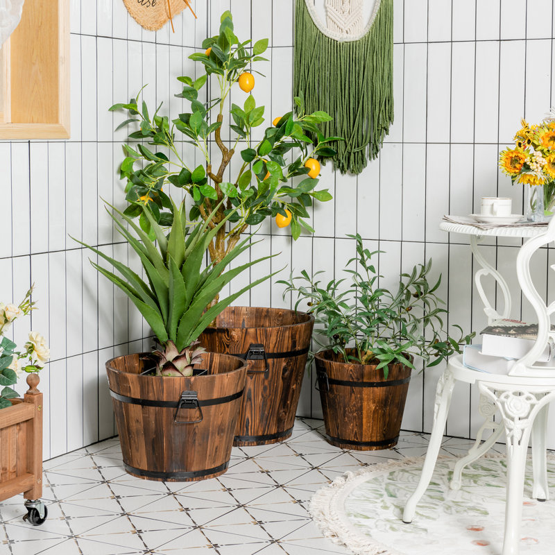 Edalene Wood Barrel Planter