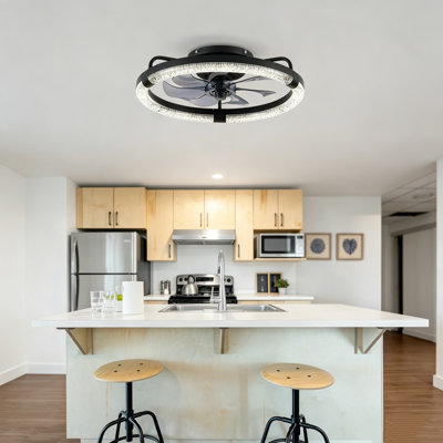 Ventilateur de plafond 20 pouces avec lumière DEL et télécommande 3000-6500K Dimmable encastré moderne à 6 vitesses Moteur à courant continu silencieux pour le salon, la cuisine, la chambre, le noir mat