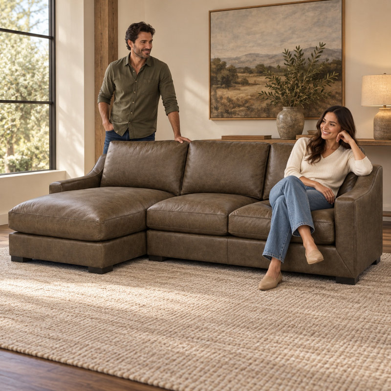 Ramba Classic Heirloom Quality RAF Sofa in Buttery Soft 100% Top Grain Leather, Made to Order, Berkshire Cocoa Mousse