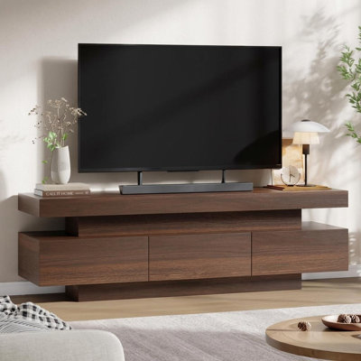 Meuble télé 60 po pour téléviseur de 65 po, meuble télé Mid-Century avec tiroir de rangement et tablettes ouvertes, console média en bois pour le salon et la chambre à coucher
