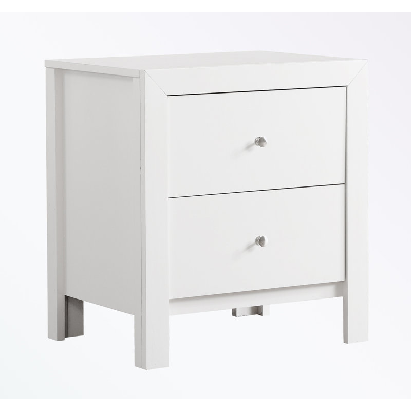 Nightstand with two drawers and metal handles, White