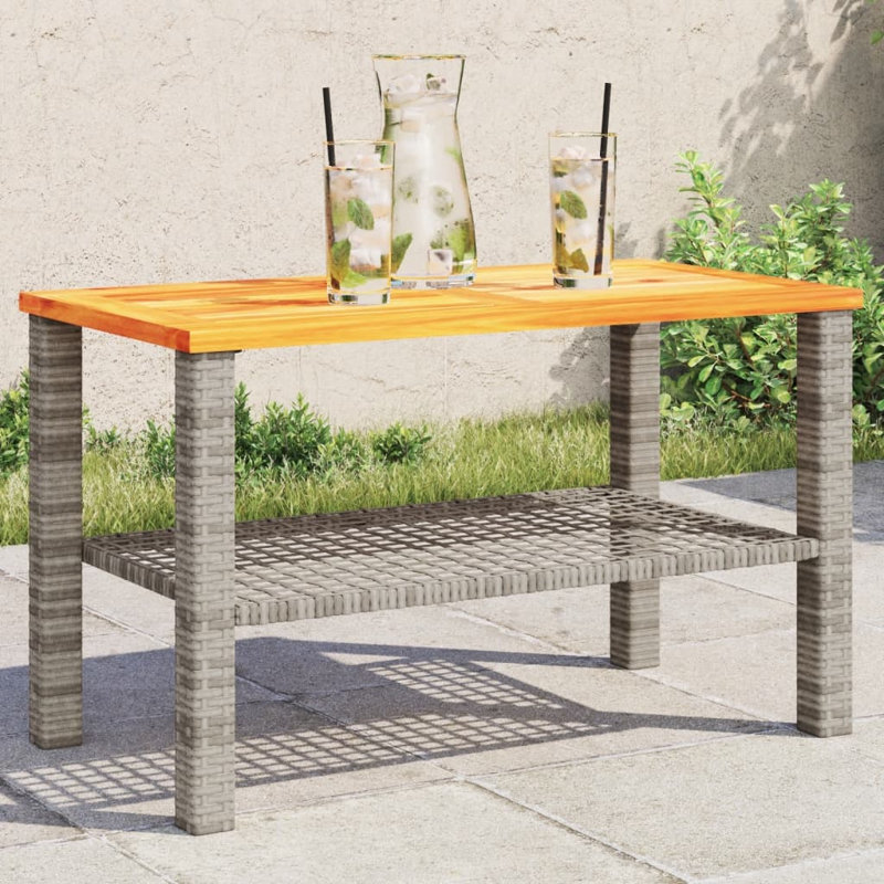 Bay Isle Home? Patio Table Poly Rattan Acacia Wood, Gray/Brown