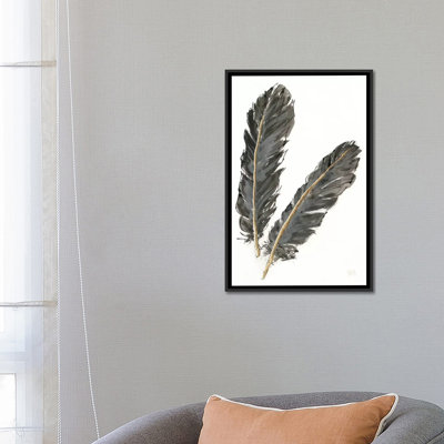 Plumes d'or IV sur blanc, reproduction d'art sur toile tendue