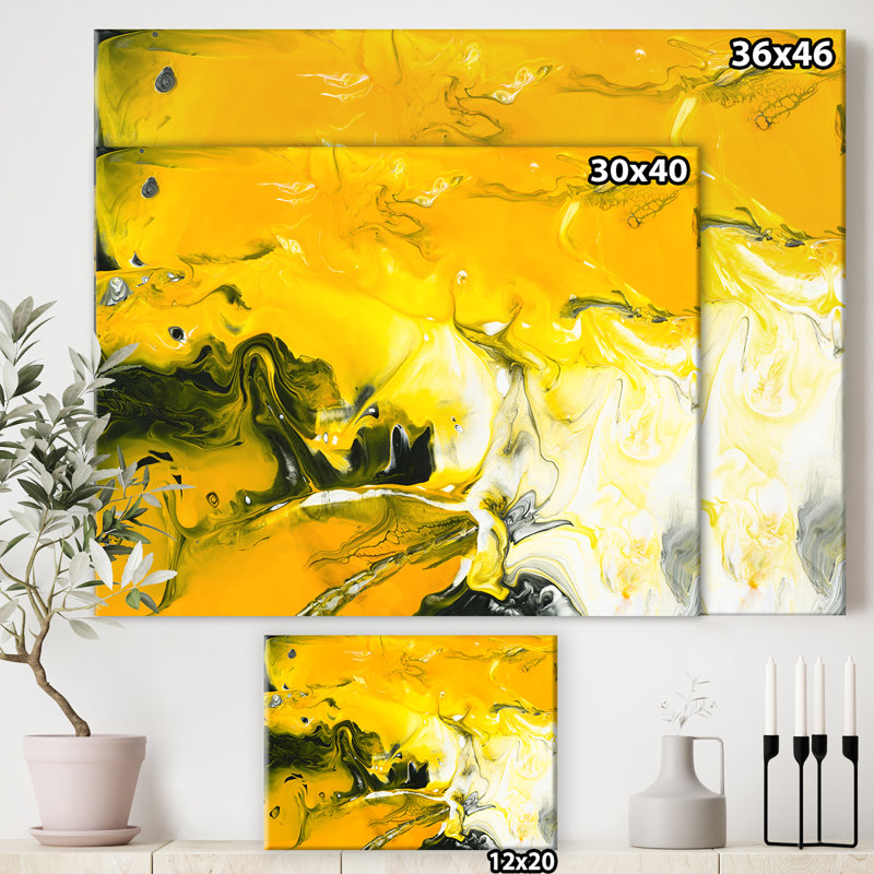 « Marbre acrylique jaune »-impression sur toile, H 24 po x l 32 po x P 1 po