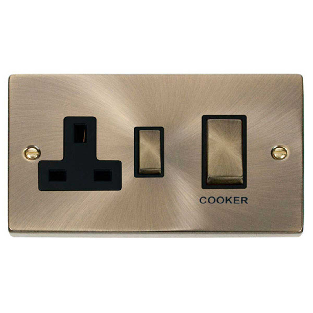 Antique Brass Cooker Socket Ingot 45A With 13A Switched Plug Socket