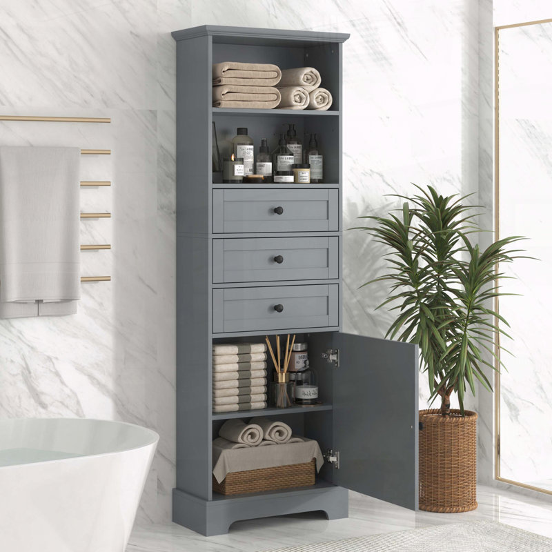 Tall Storage Cabinet with 3 Drawers and Adjustable Shelves