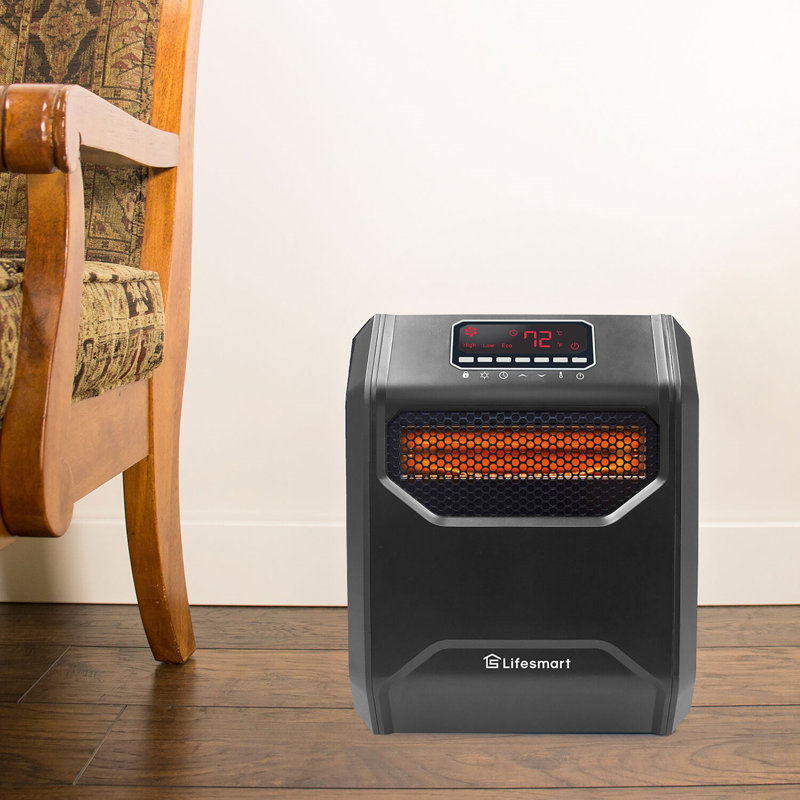 LifeSmart Portable 6 Element Infrared Space Heater with Remote Control, Timer in Black