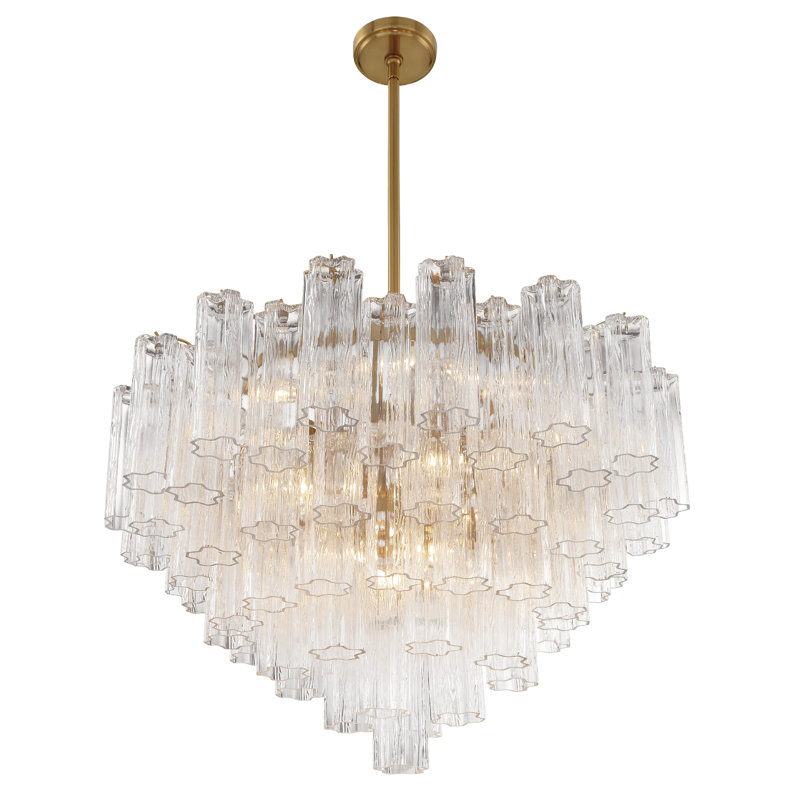 Lustre Clela, Laiton vieilli, Transparent, H 21,5 po x l 32 po x P 32 po