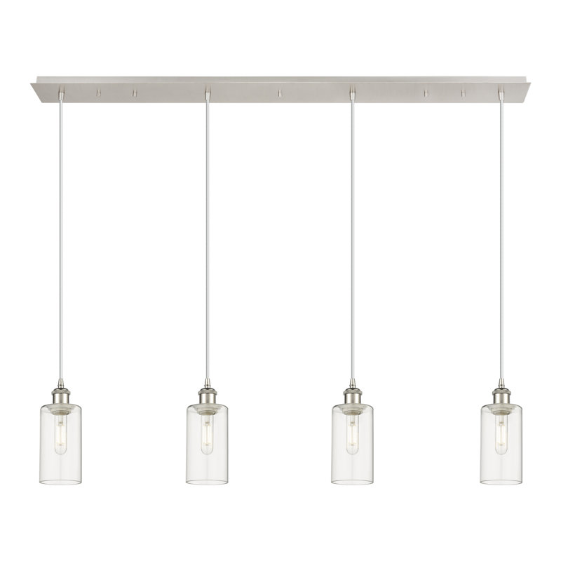 Caius - Luminaire suspendu linéaire suspendu à 4 lumières de 49 po - Finition nickel satiné - Abat-jour tourbillon déco