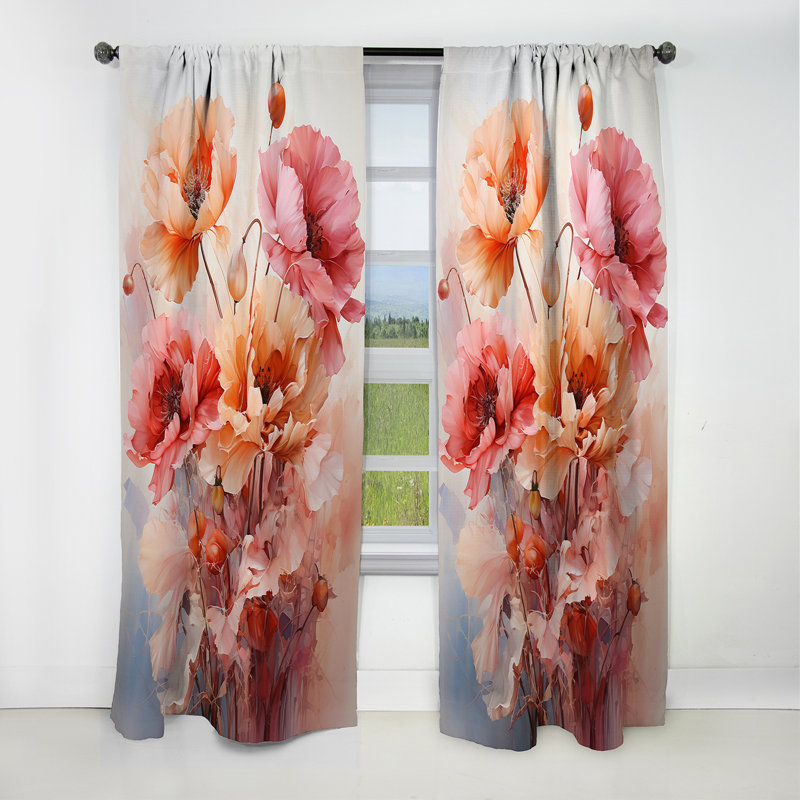 Cowart - Rideau coquelicots - Rideau occultant à motif floral - 1 panneau, L 52 po x L 95 po